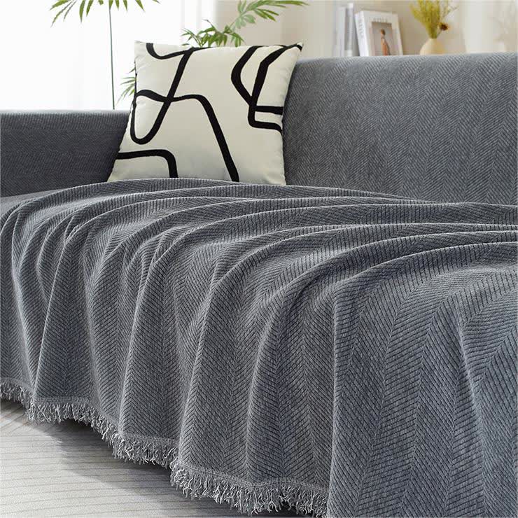 Chenille Herringbone Tassel Couch Cover - Dark Gray - 71" x 205" - image 12