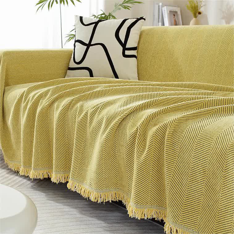 Chenille Herringbone Tassel Couch Cover - Yellow - 71" x 205" - image 10