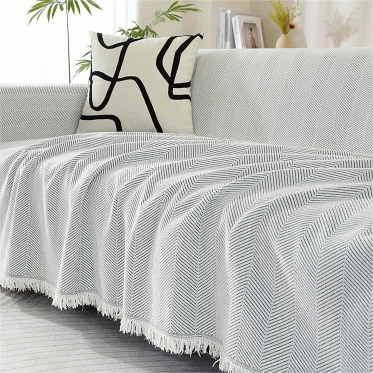 Chenille Herringbone Tassel Couch Cover - Off-white - 71" x 205" - image 7