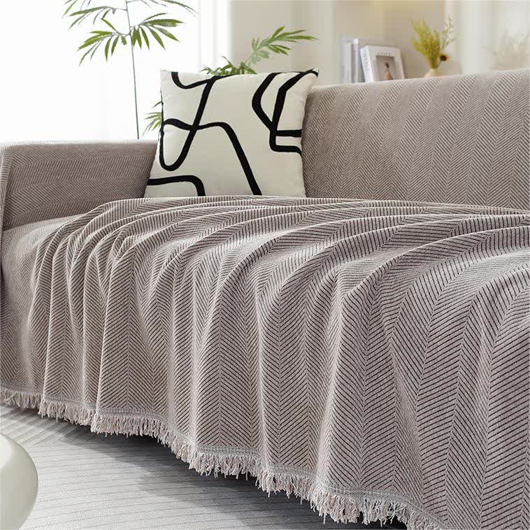 Chenille Herringbone Tassel Couch Cover - Gray Brown - 71" x 205" - image 8