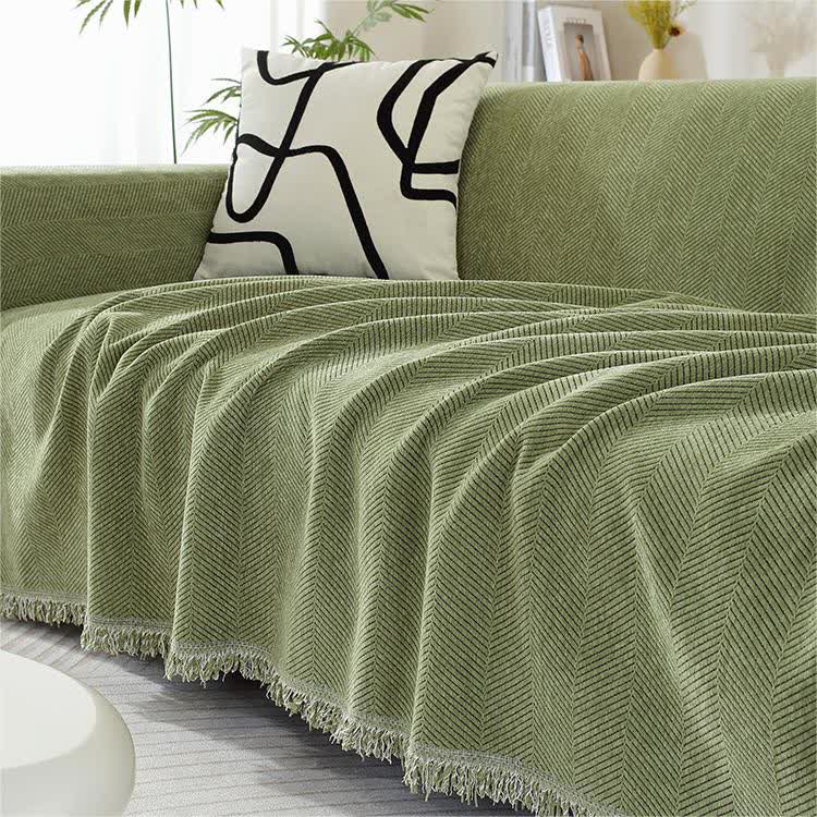 Chenille Herringbone Tassel Couch Cover - Matcha Green - 71" x 205" - image 2