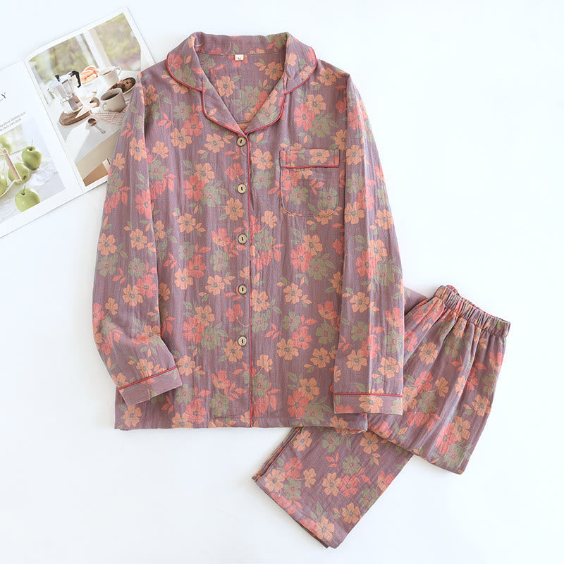 Cotton Floral Cardigan Loungewear Set