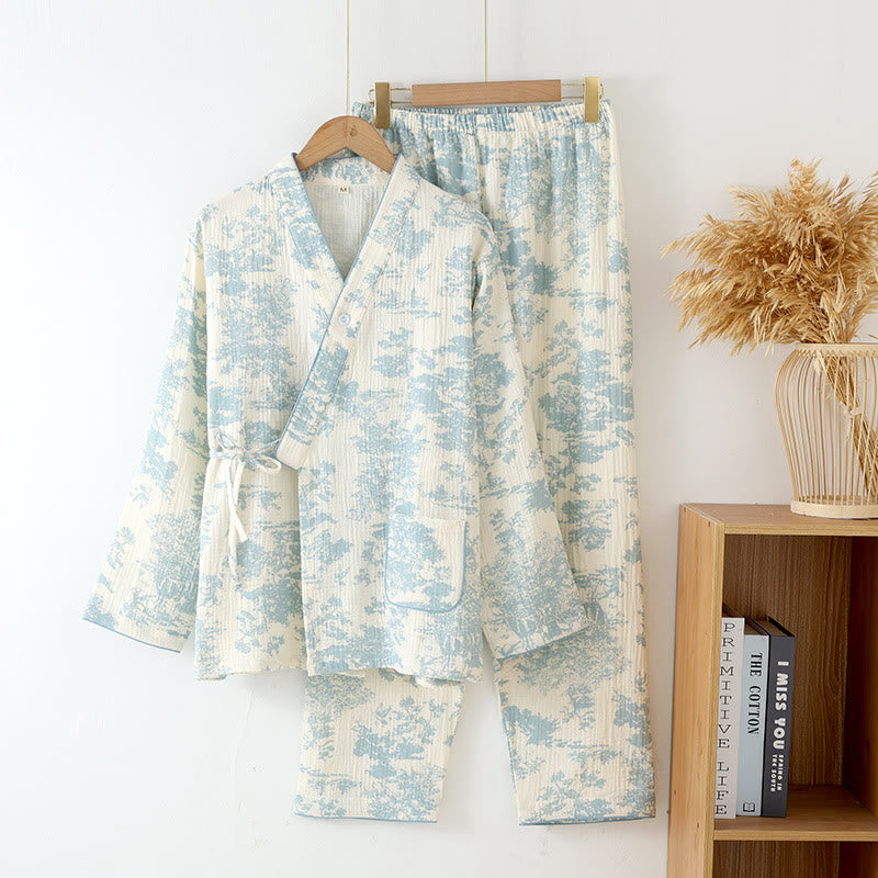 Refresh Cotton Gauze Kimono Pajama Set  - Light Blue - XL - image 8