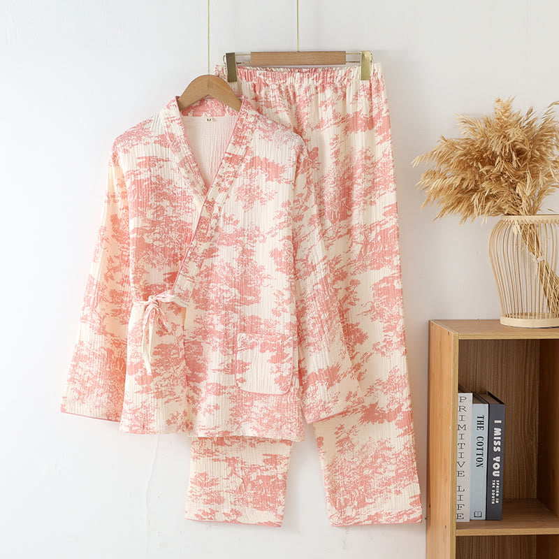 Refresh Cotton Gauze Kimono Pajama Set  - Coral Pink - XL - image 1
