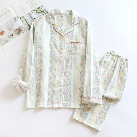 Cotton Gauze Floral Cardigan Pajama Set