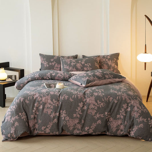 Vintage Jacquard Floral Cotton Bedding Set (4PCS)