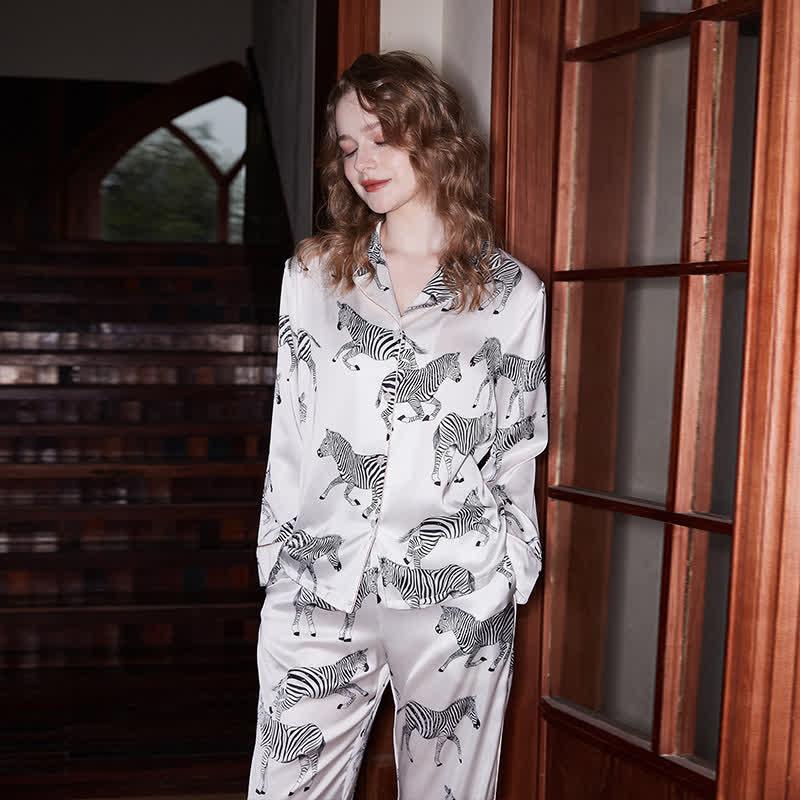 Modern Zebra Casual Cardigan Pajama Set