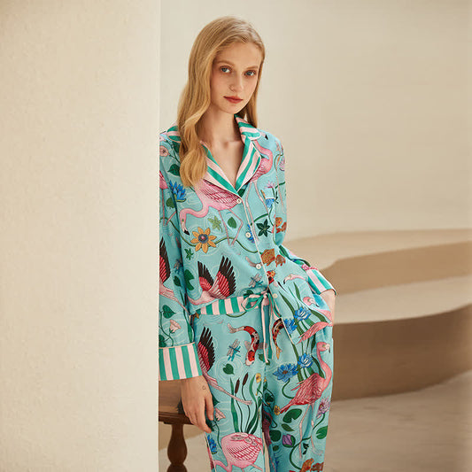 Floral Flamingo Long-sleeve Pajama Set