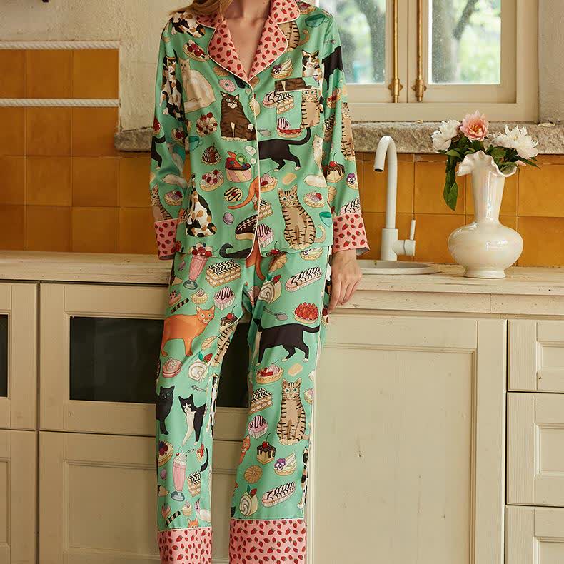 Cake Cat Satin Soft Breathable Pajama Set