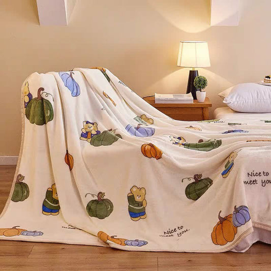 Cartoon Pumpkin Cute Bear Flannel Blanket