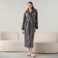 Fleece Hooded Winter Long Bathrobe - Dark Gray - Women XL - image 5
