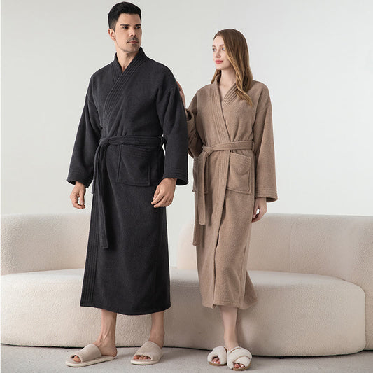 Solid Color Winter Fleece Long Bathrobe