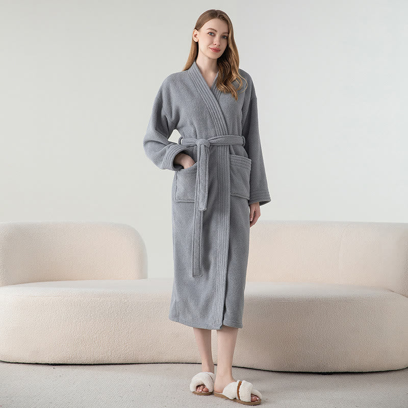 Solid Color Winter Fleece Long Bathrobe