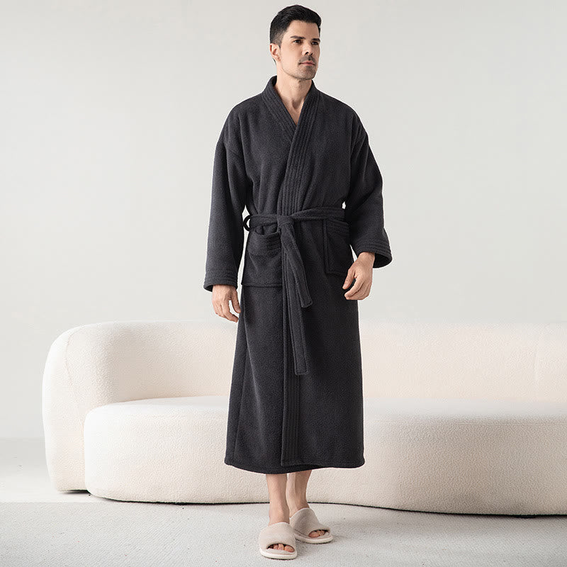 Solid Color Winter Fleece Long Bathrobe