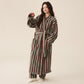 Winter Fleece Modern Stripe Long Bathrobe - Bathrobe with pants - Mint Green & Brown - Women M - image 5
