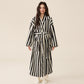 Winter Fleece Modern Stripe Long Bathrobe - Bathrobe with pants - Black & White - Women XL - image 8