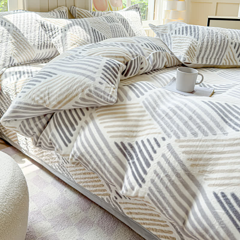 Geometric Line Warm Soft Bedding Set(4PCS)