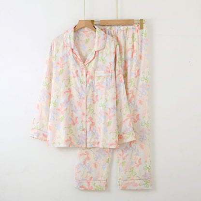 Cotton Gauze Girly Bow-knot Pajama Set