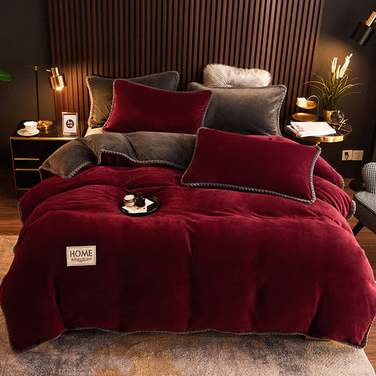 Solid Color Plush Fleece Bedding Set(4PCS) - Wine Red - 1pc Duvet Cover - King - image 0