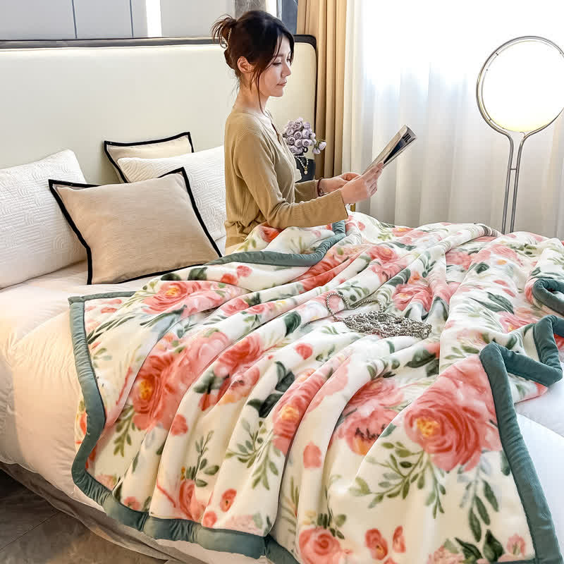 Floral Style Reversible Flannel Blanket