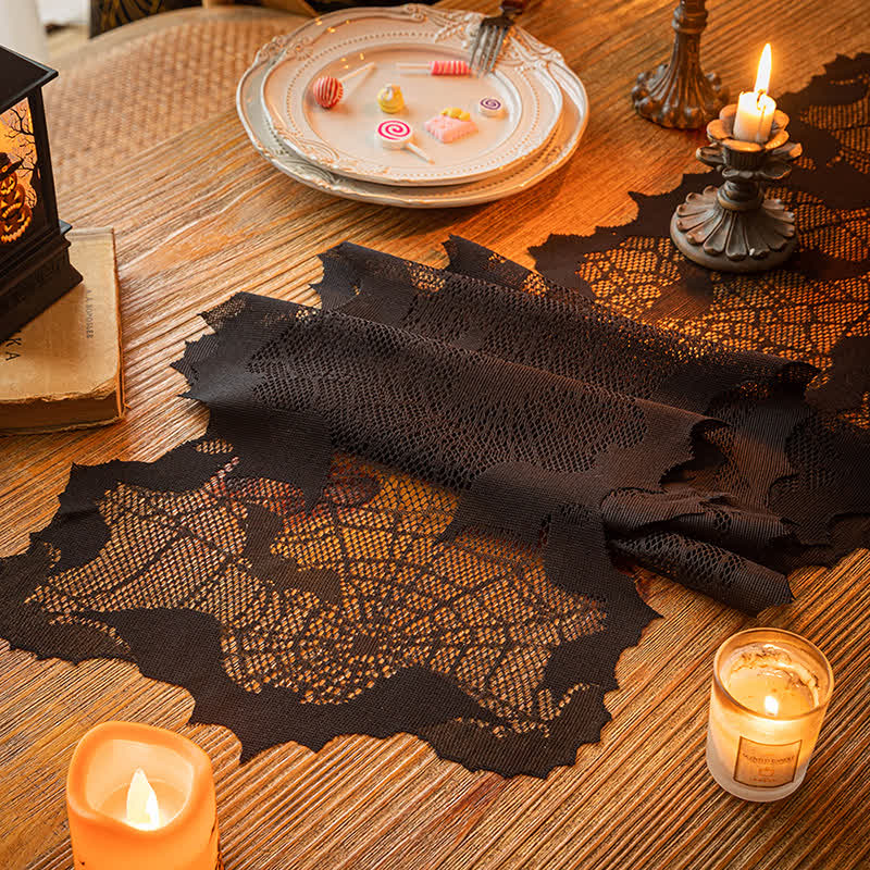 Halloween Spider Web Bat Table Runner