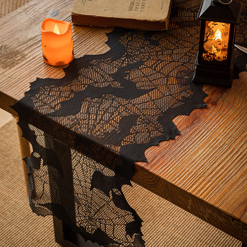 Halloween Spider Web Bat Table Runner