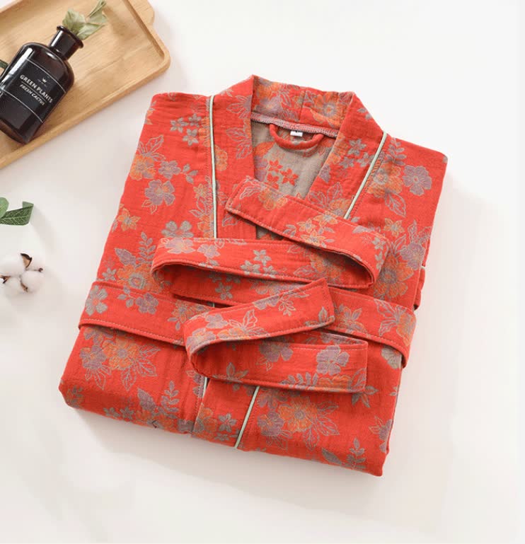 Kimono Cotton Gauze Floral Bathrobe