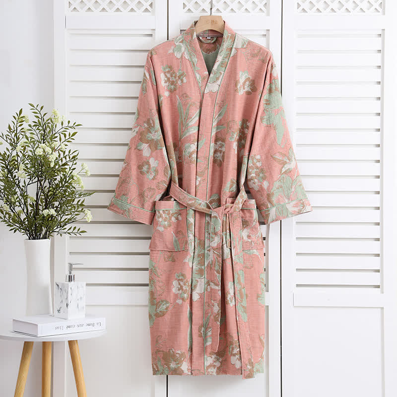 Pure Cotton Elegant Floral Soft Bathrobe