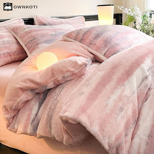 Pink Flannel Duvet Cover Bedding Set(4PCS)