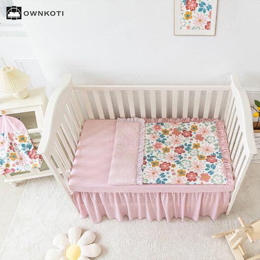 Girly Pink Cotton Crib Bedding Set(3PCS)