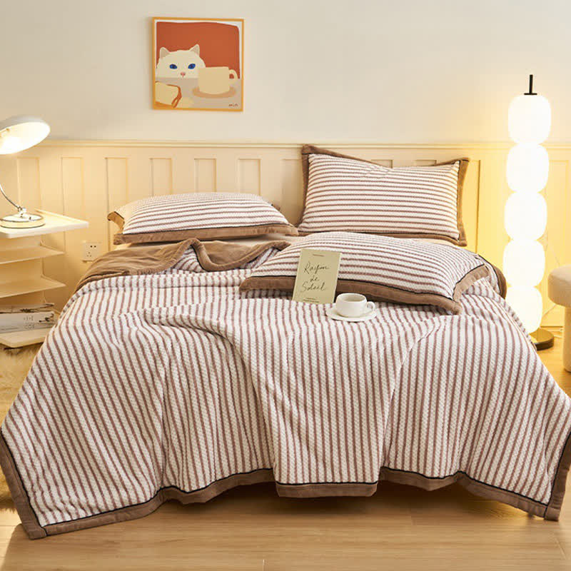 Striped Fleece Duvet Cover Throw Blanket