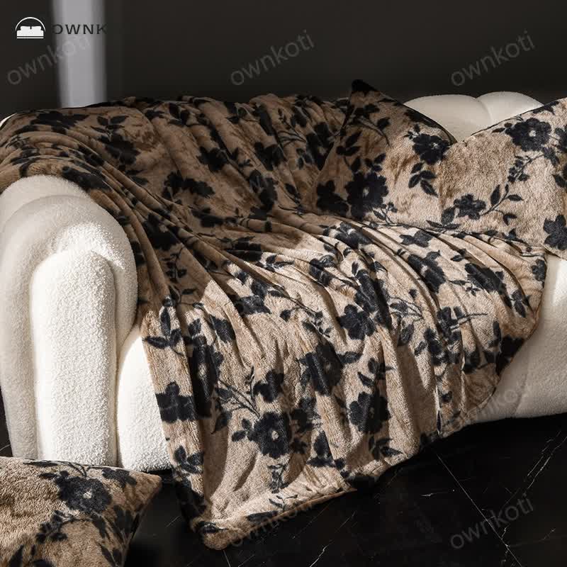 Velvet Vintage Floral Sofa Throw Blanket