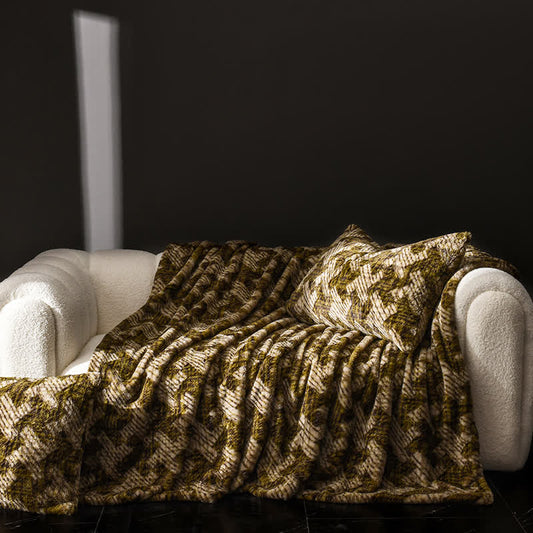Velvet Windmill Sofa Throw Blanket - Olive Green & Brown - 59"W x 79"L - image 1