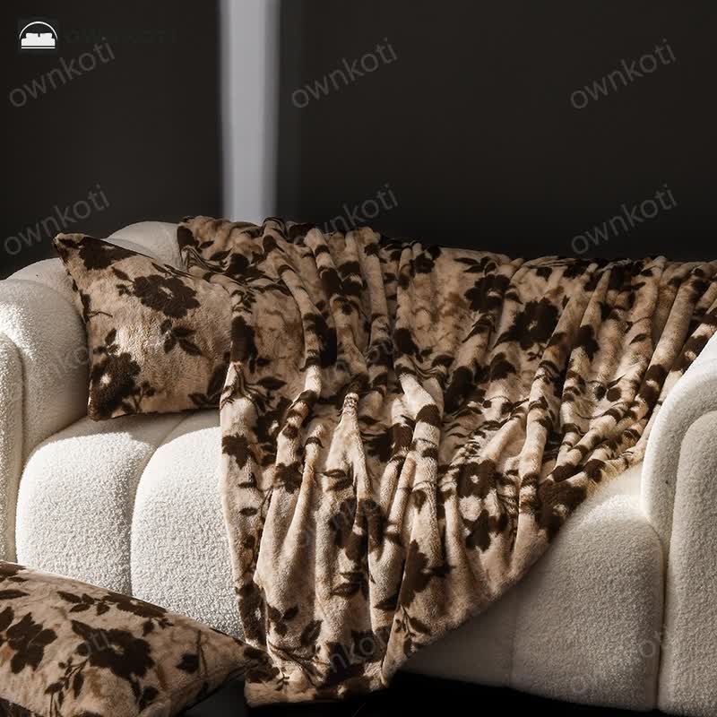 Velvet Vintage Floral Sofa Throw Blanket