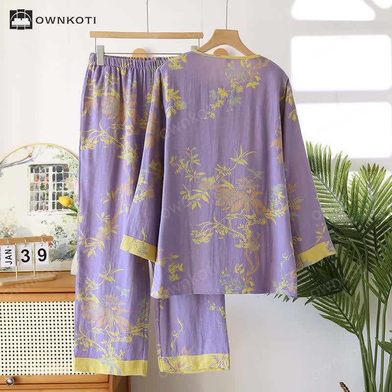 Elegant Floral Yarn-dyed Jacquard Pajama Set