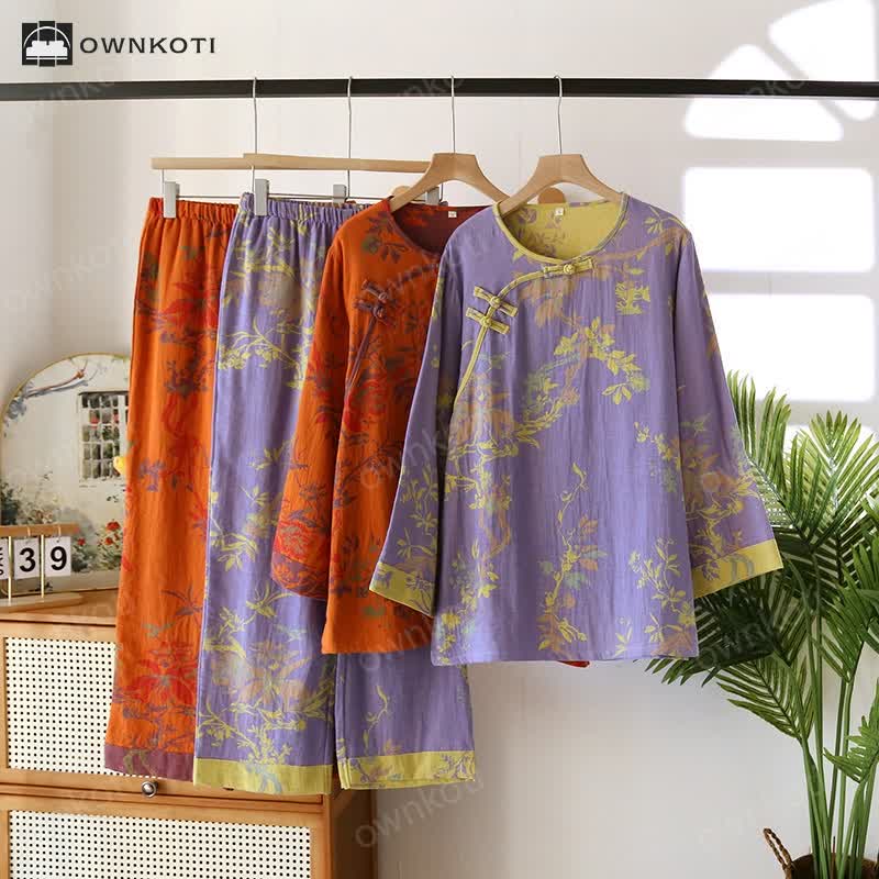 Elegant Floral Yarn-dyed Jacquard Pajama Set