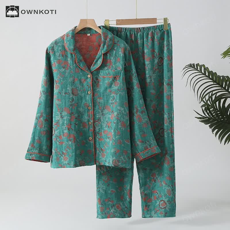 Vintage Double Layer Cotton Gauze Pajama Set