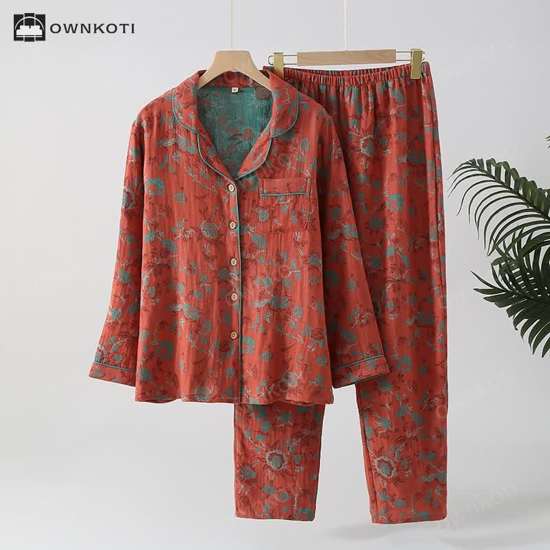 Vintage Double Layer Cotton Gauze Pajama Set