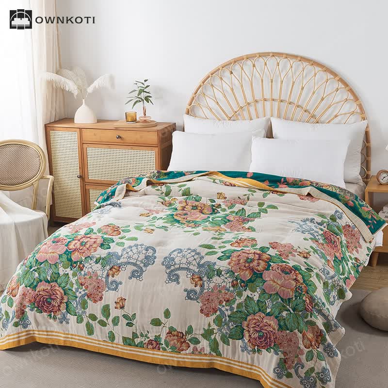 Cotton Soft Elegant Rose Reversible Quilt