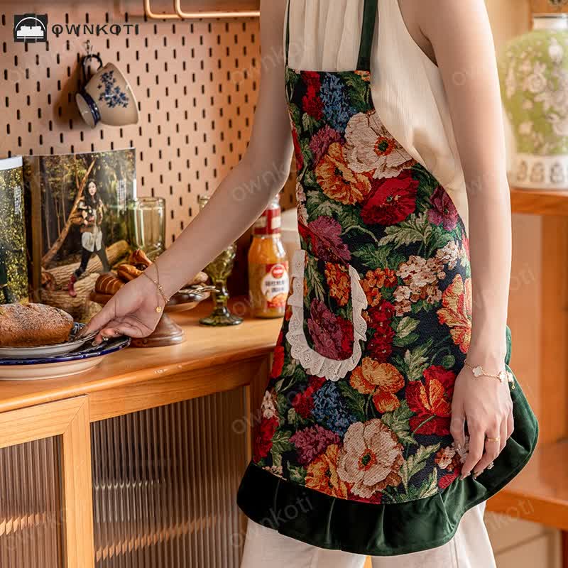 Elegant Floral Anti-oil Gardening Kitchen Apron