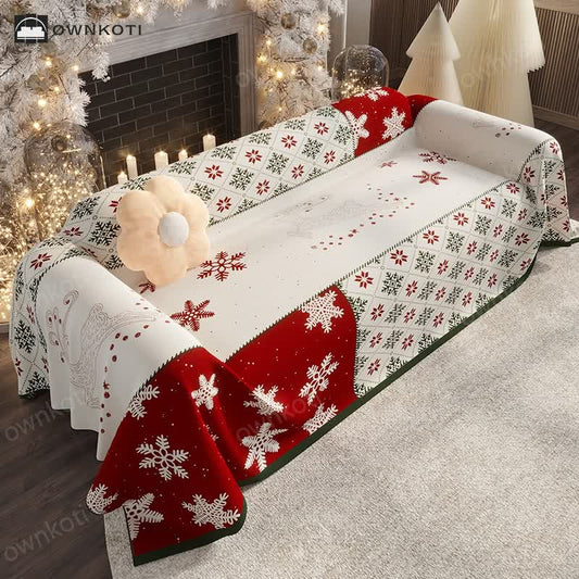 Christmas Snowflake Chenille Sofa Cover