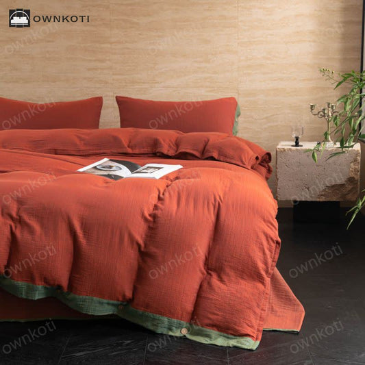 Cotton Gauze Solid Color Button Bedding Set (4PCS)