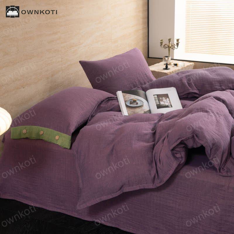 Cotton Gauze Solid Color Button Bedding Set (4PCS)