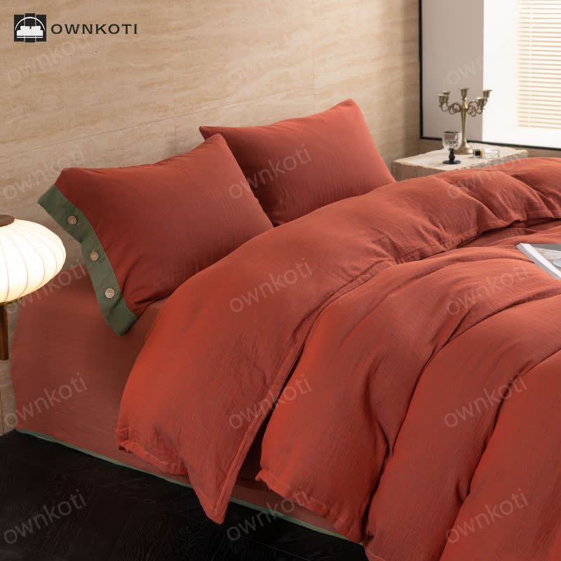 Cotton Gauze Solid Color Button Bedding Set (4PCS)