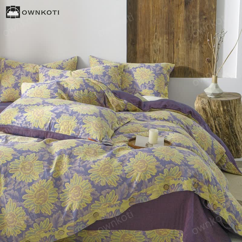 Jacquard Sunflower Cotton Gauze Bedding Set (4PCS)