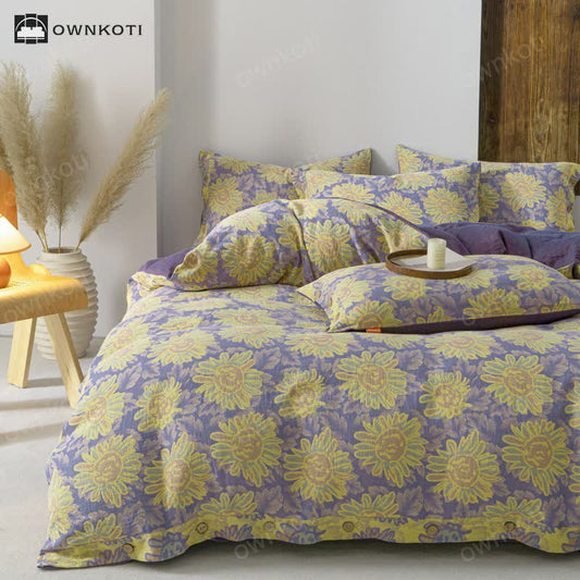 Jacquard Sunflower Cotton Gauze Bedding Set (4PCS)