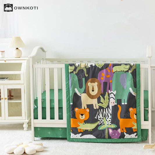 Pure Cotton Cartoon Animal Crib Bedding Set(3PCS)