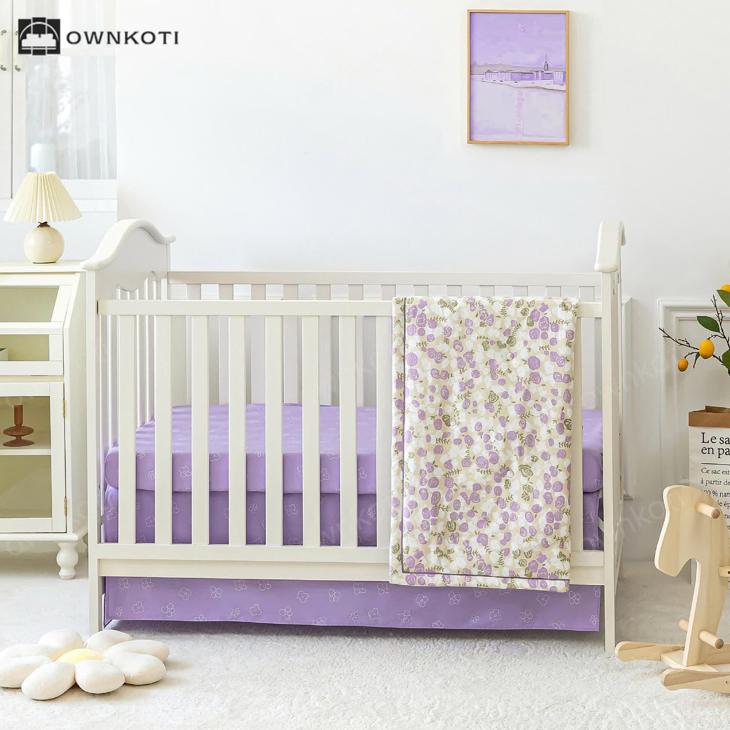 Elegant Floral Pure Cotton Crib Bedding Set(3PCS)