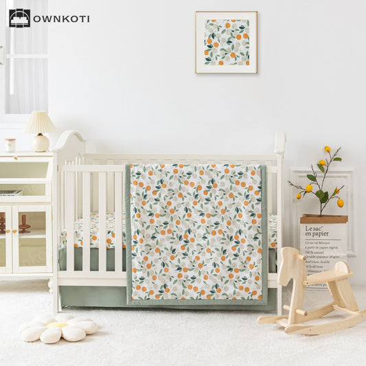 Cotton Pastoral Orange Crib Bedding Set(3PCS)