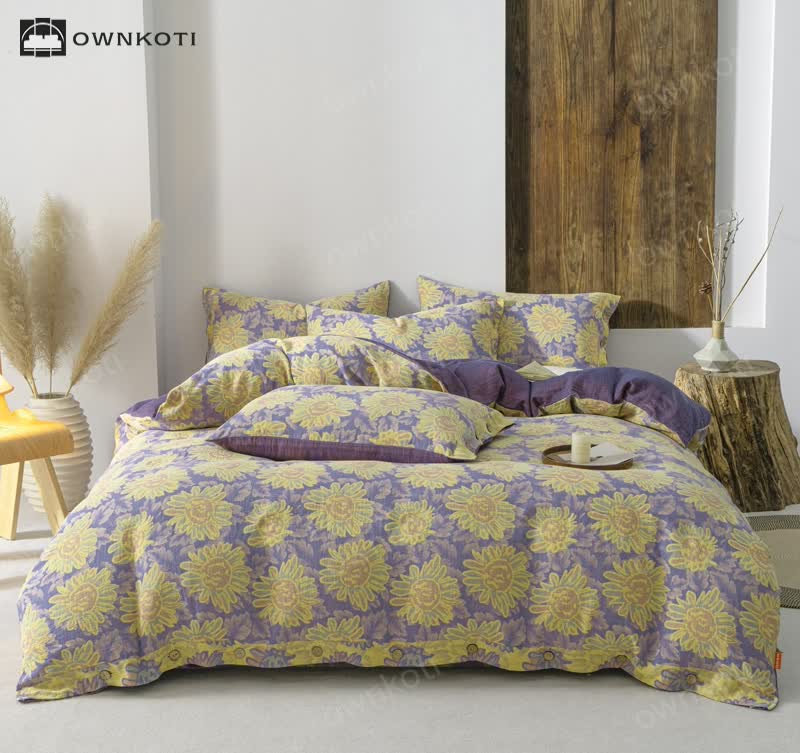 Jacquard Sunflower Cotton Gauze Bedding Set (4PCS)